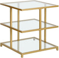 Pemberly Row Contemporary 22" Gold Finish Side Table, Handcrafted Metal Frame, Tempered Glass Shelves, Cantilevered Design, Modern Accent Table for Living Room, Family Room or Bedside