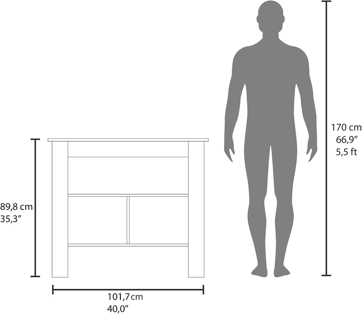Kitchen Island with Three Open Shelves and Four Legs | Three open shelves for storage and organization
