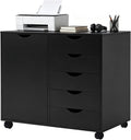 5 Drawer Wood Storage cabinets, Chest of Drawers for Home Office, Printer Stand with Adjustable Shelf (Black)