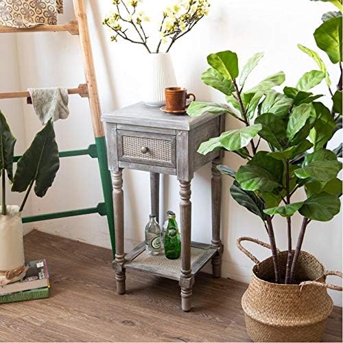 Telephone Table, Retro Sofa Small Side Table,Industrial Styleside Table,Telephone Tables,with Drawer,Side Table with Storage Shelf(Color:Retro,Size:13.9713.9729.52in)