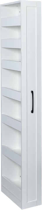 7 Tier Pull-Out Storage Cabinet with Handle & Wheels, Tall Narrow Spice Rack Next to Fridge, Wood Food Pantry for Kitchen, Dining Room, White