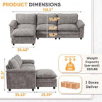 Homall 118.9" L Shaped Cloud Couch, Modular Sectional Sofa for Living Room | Comfy Chenille, Movable Ottoman, 30" Deep Seat, Washable Cover, Sturdy Frame, High-Density Foam, Easy Assembly, Light Grey