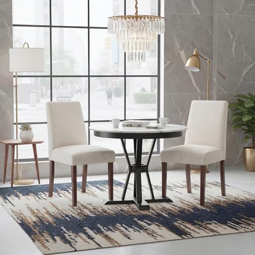 Dining Chairs Set of 4, Parsons Chairs for Small Spaces, Light Beige | Modern Dining Room Chairs with Solid Wooden Legs, Fabric Upholstered Kitchen Chairs for Restaurant & Cafe