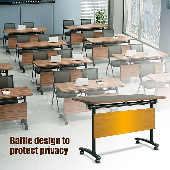 2 Pack Folding Conference Room Tables with Wheel -Modern Large Modular Conference Table,Stackable Flip Top Training Meeting Table,Space Saving,for Seminar,Office,Classroom(Walunt B,71IN,2pack)