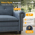 SUNSHINE VALLEY Modular Sectional Sofa and Loveseat Set Living Room 3-Piece | Mid-Century Modern 7-Seater Cloud Couch Set, Blue, Rolled Arms & Nailhead Trim, Wider & Deeper Seats, Linen Furniture Set