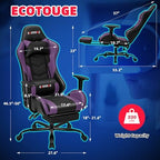 ECOTOUGE Violet Ergonomic PC Massage Gaming Chair with Footrest | Reclining Racing PU Leather, Swivel Rocker, Headrest, Lumbar Pillow, Office Desk Chair, Adjustable Height, Sturdy Base
