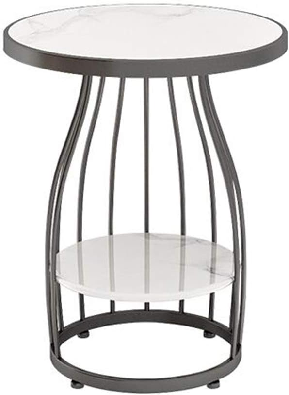 Telephone Table, Side Table Living Room 2-Tier Marble Small Round Table Sofa Corner Table Telephone Table Bedroom Bedside Table Balcony Coffee Table,19.6''×24.8'' (Color: