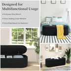 Teddy Sherpa Oval Black Ottoman with Storage, 45.5-inch Bench | Teddy Upholstered Window Bench Hidden Storage, Safety Hinge and Seating, for Living Room, Bedroom, Small Apartment