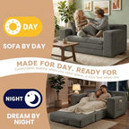 Loveseat Sofa Bed, Tri-Folding Convertible Futon Sleeper with Handle & Side Pockets, 54'' Couch with Hook and Loop No Assembly for Small Space,Living Room & Bedroom