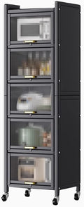 Kitchen Storage Cabinets, Minimum Footprint is Only 35cm Wide, Carbon Steel Kitchen Shelves with Transparent Flip Door, for Kitchen Dining Living(Gray,45 * 42 * 152cm)