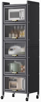 Kitchen Storage Cabinets, Minimum Footprint is Only 35cm Wide, Carbon Steel Kitchen Shelves with Transparent Flip Door, for Kitchen Dining Living(Gray,45 * 42 * 152cm)