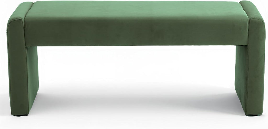 Velvet Entryway Bench End of Bed Bench Upholstered Modern Window Bench Comfy Ottoman for Dining Room/Bedroom/Living Room/Hallway/Indoor (Olive Green)