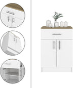 DEPOT E-SHOP Barbados Pantry Organizer Cabinet with One Drawer, Two Interior Shelves, and Two Doors, 33" H, White/Light Oak, Kitchen