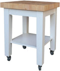 Pemberly Row Parawood Kitchen Island, 24" W x 24" D x 33" H, Solid Rubberwood Construction, Counter-Height Workspace, 4 Casters with 2 Locking, Traditional Elegant Design for Functional Kitchen Use