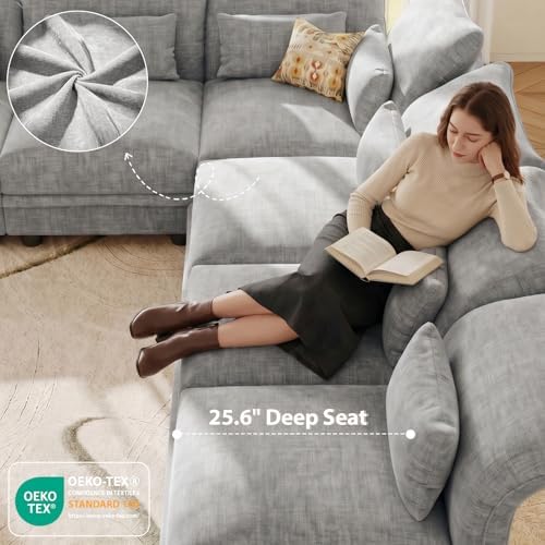 LLappuil 179" Oversized Modular Sectional Sofa with Storage Seat 12 Piece Large Sectional Couches for Living Room with Adjustable Arms Backs, Convert to U/L/Sleeper Sofa, Grey Chenille