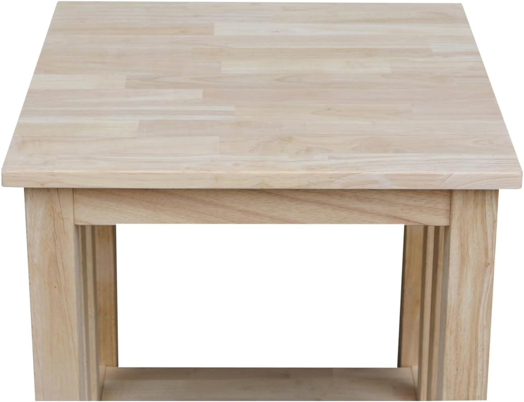 HomeStock Asian Tall End Table, Solid Parawood, 21" W x 21" D x 25" H, 32 lbs, Butcher Block Surface, Ready to Assemble, Single Shelf for Storage.