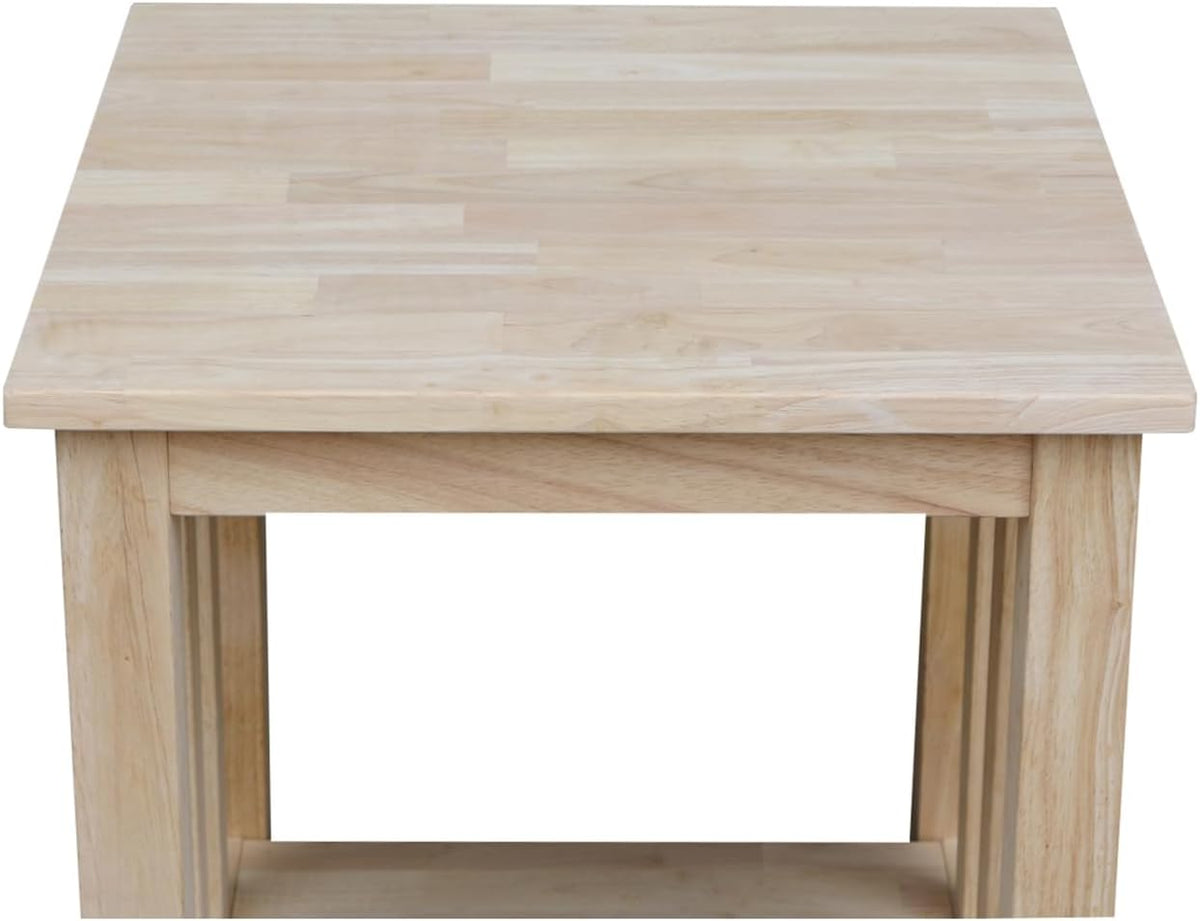 HomeStock Asian Tall End Table, Solid Parawood, 21" W x 21" D x 25" H, 32 lbs, Butcher Block Surface, Ready to Assemble, Single Shelf for Storage.