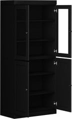 Palace Imports Solid Wood Tall Pantry Cabinet – 71.5" H x 32" W – Black Wooden Storage Cabinet for Kitchen w/Clear Glass/Shaker Doors & 4 Adjustable Shelves, 100% Eco-Friendly Wood, Made in Brazil