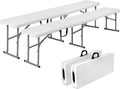 Folding Bench 6ft,Portable Plastic Bench Seat with Handle,White,2 Pack | Heavy Duty HDPE,Powder-Coated Steel Legs,Strong Weight Support,Indoor Outdoor for Parties,Gatherings,Dining,Camping,Events