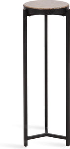 Kate and Laurel Aguilar Modern Round Drink Table, 9 x 9 x 23, Emperador Brown Marble and Black, Genuine Marble Accent Table for Use as Indoor Plant Stand or Pedestal Martini Table