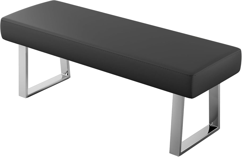 JIEXI 45.3" Indoor PU Leather Upholstered Footstool Bench with Metal Legs | Thick Cushion, Strong Silver Legs, Great for Entryway, Kitchen, Plant Stand, Bedroom Living Room Window
