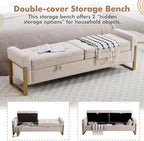 67" Storage Bench for Bedroom, End of Bed Bench King Size, Beige | Double Lids Storage Ottoman Bench with Golden Legs, Upholstered Velvet Bench for Foot of Bed Window Living Room Entryway