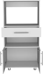 Kitchen Pantry 48" H, Two Open Storage Shelves, One for Microwave, Two Doors, Four Legs, White