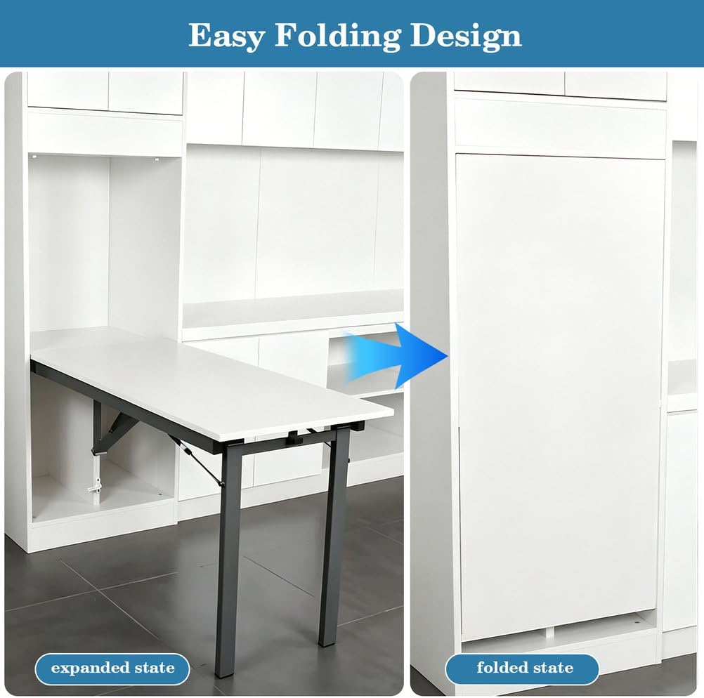 AIZYR Hidden Folding Table, Wall Foldable Table Accessories Table Shelves Floating Desk for Home Office Kitchen