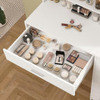 Quimoo Vanity Desk with Mirror & Lights, Makeup Vanity with 5 Drawers & Storage Shelves, White Vanity Table, 3 Color Modes & Adjustable Brightness, Dressing Table, Bedroom