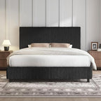 AMERLIFE Queen Bed Frame, Upholstered Metal Platform Bed, Black