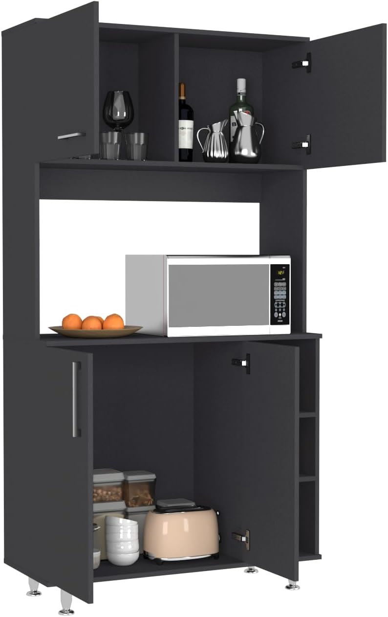 Pantry Cabinet Delaware Kitchen Black with Spacious Top Surface and Hutch | Spacious top surface for appliances and meal prep