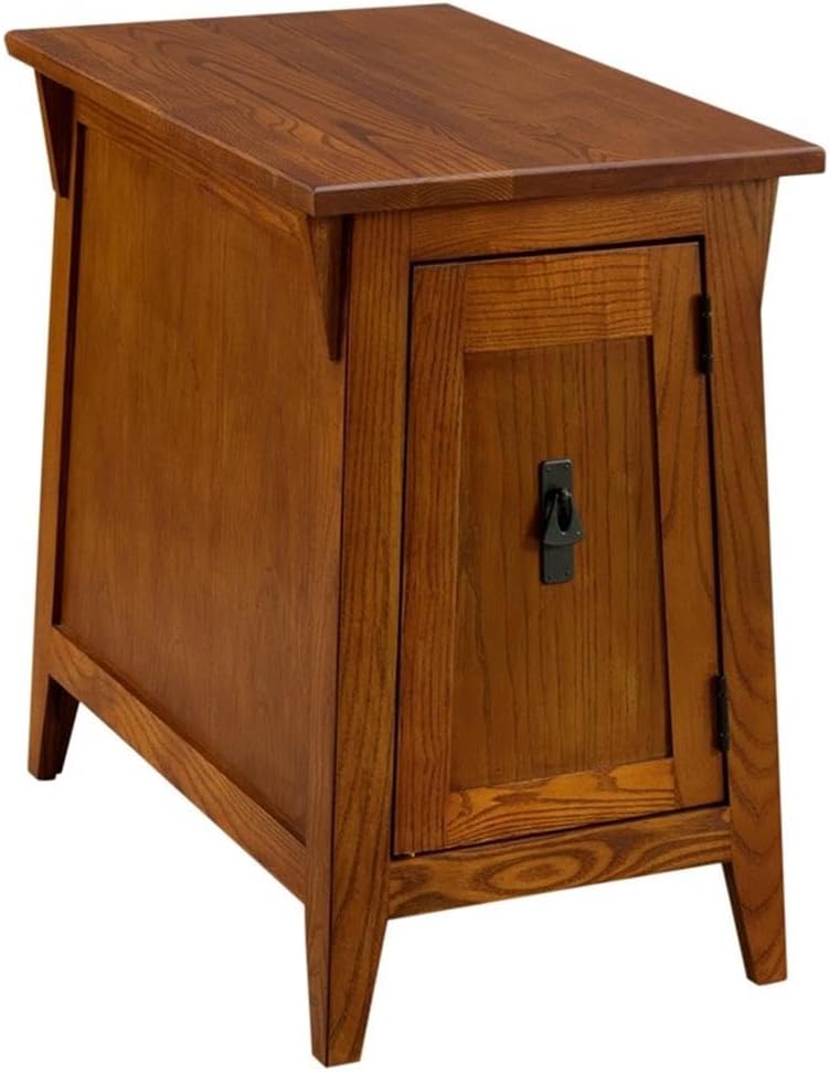 MAKLAINE Mission Cabinet Wood End Table, 24" H x 15" W x 24" D, Solid Ash Top with Oak Veneers, Hand Applied Russet Brown Finish, Concealed Storage Cabinet with Shelf, Living Room Furniture