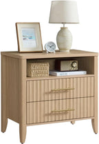 Fluted Nightstand with 2 Drawers, 27" Modern Nightstands Set of 2 with Storage, Large Queen Size Bed Side Table and End Table for Bedroom, Living Room, Office,(Natural Oak,2 Pieces)