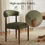 VKNOW Wooden Dining Chairs Set of 6 with Walnut Wood Legs and Curved Back | Mid Century Modern Upholstered Dining Room Chairs with Faux Mohair Fabric, Kitchen Chairs for Farmhouse, Dining Room, Green
