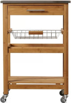 Boraam Aya Bamboo Kitchen Cart with Stainless Steel Top