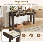 Bellemave 52" Rustic Console Table with 3 Drawers & Curved Corners, Wooden Sofa Tables Behind the Couch, Narrow Entryway Table with Thick Legs for Entrance, Hallway & Living Room (Espresso)