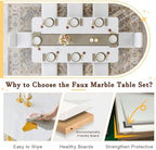79" White Gold Dining Table Set for 8, Luxury Faux Marble Dining Table Set for 8 with White Gold Chairs, Kitchen Table Set with Gold Chrome Legs for Dining Room, Office