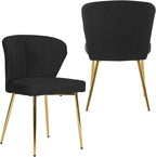 MOJAY Velvet Dining Chairs Set of 2, Modern Upholstered Dining Room Chairs with Gold Metal Legs, Accent Vanity Chairs for Kitchen, Living Room, Patio (Black)