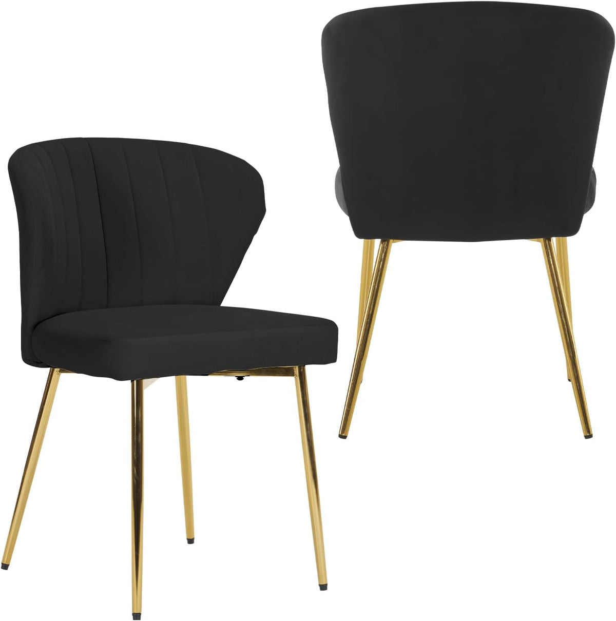 MOJAY Velvet Dining Chairs Set of 2, Modern Upholstered Dining Room Chairs with Gold Metal Legs, Accent Vanity Chairs for Kitchen, Living Room, Patio (Black)