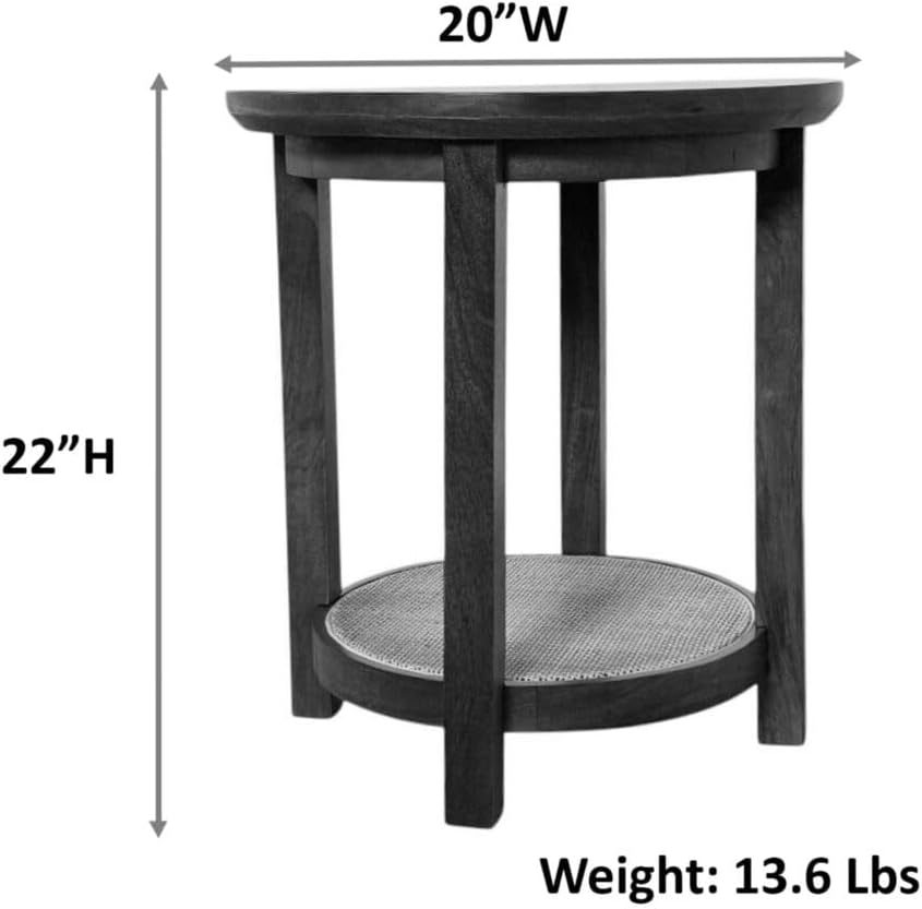 Carolina Chair & Table Haven 20" Round Accent Table with Handwoven 1 Cane Shelf Vintage Blonde Acacia Finish Wooden Side Table Compact Home Storage Furniture for Bedroom, Living Room, Dining Room