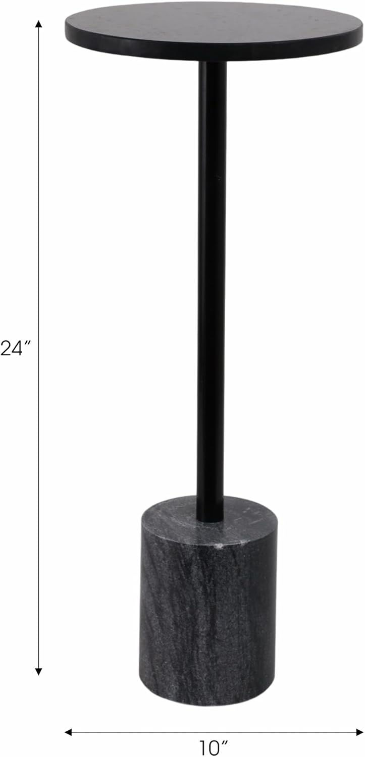 Home Decor End Table, Side Table, or Night Stand - Elegant Slim Metal Accent Table with Marble Top and Base for Bedroom or Living Room - Minimal Design Perfect for Big and Small Spaces - 24" Black