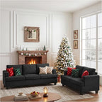 Apicizon Loveseat & 3 Seater Sofa Sets, 89" Couch Sofa Set for Living Room Furniture, 2 Piece Modern Sleeper Sofa with Deep Seat Cloud Couch for Apartment Lounge, Black Corduroy