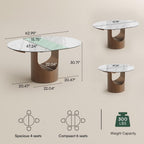 POVISON Modern Extendable Dining Table for 4-6, 47" to 63" Round to Oval Sintered Stone Kitchen Table with Carbon Steel Base, Mid-Century Dinner Tables for Dining Room, Glossy White（Table Only）