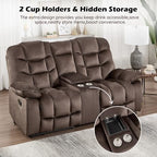 HAOMARKETS 3 Pieces Recliner Sofa Furniture Set, Include 2 Power Recliner Chairs with Message&Heat and a Manual Loveseat with Hidden Storage and Cup Holders for Living Room, Brown