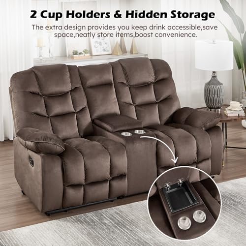 HAOMARKETS 3 Pieces Recliner Sofa Furniture Set, Include 2 Power Recliner Chairs with Message&Heat and a Manual Loveseat with Hidden Storage and Cup Holders for Living Room, Brown