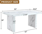 63" Marble Grain Dining Table, Modern Dining Table for 4/6, Dining Room Table?White, Easy Assembly