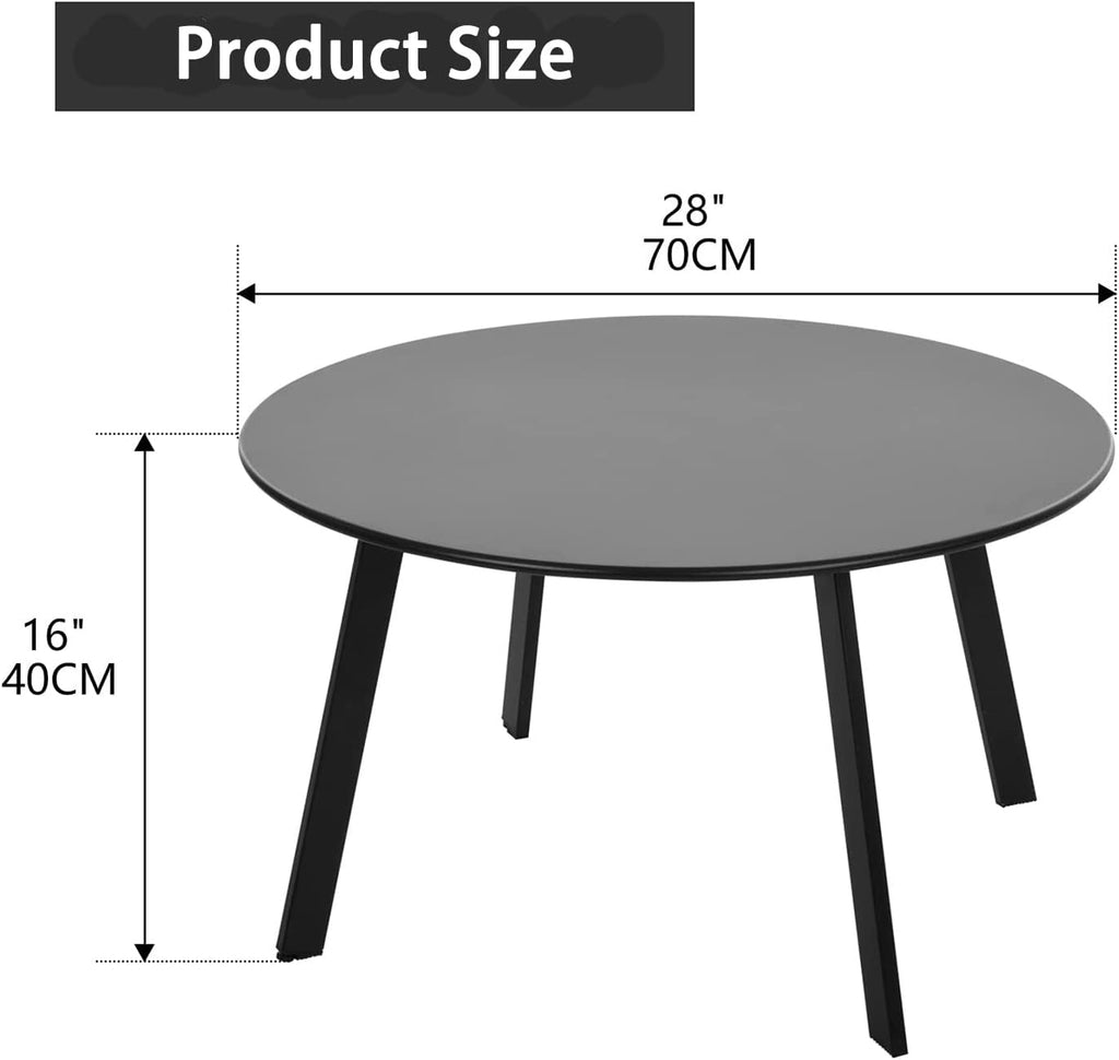 Patio Coffee Table - Metal Steel Outdoor Round Table Weather Resistant Anti-Rust Table (Black)