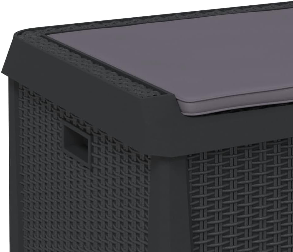 Anthracite Garden Storage Box 125L Polypropylene Medium Outdoor Patio Seat with Cushion for Tools and Cushions