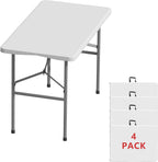 4FT Folding Tables – Heavy Duty Portable Foldable Picnic Table with Built-in Handle, 450 lb Capacity – Ideal for Events, Parties, Crafts, Camping & Dining (4-Pack, White)