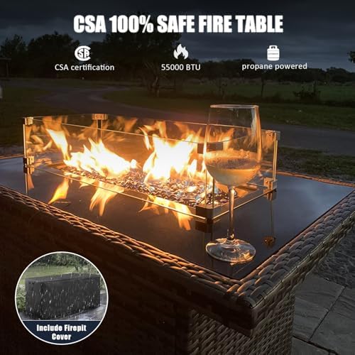 LayinSun 10 Pieces Outdoor Patio Furniture Set with Fire Pit Table, Rattan Wicker Sectional Swivel Rocker Chairs Sets with Ottomans, Swivel Glider Chairs and Coffee Table